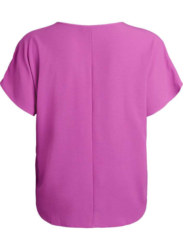 Bluse mit kurzen &Auml;rmeln und Rundhalsausschnitt, Lila, Packshot image number 1