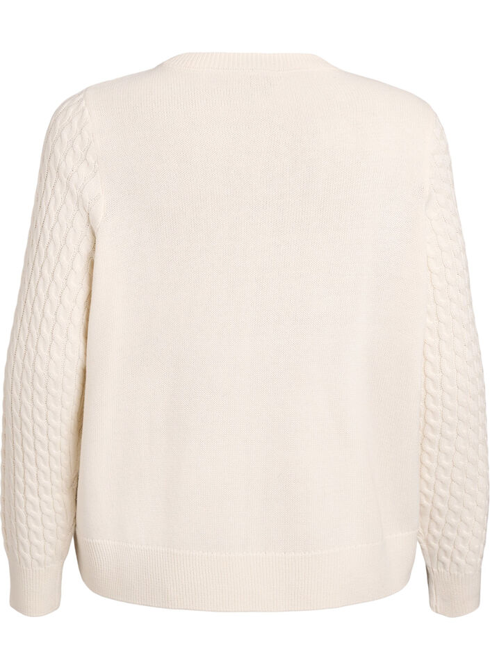 Cardigan en maille torsad&eacute;e avec boutons dor&eacute;s, Vanille, Packshot image number 1