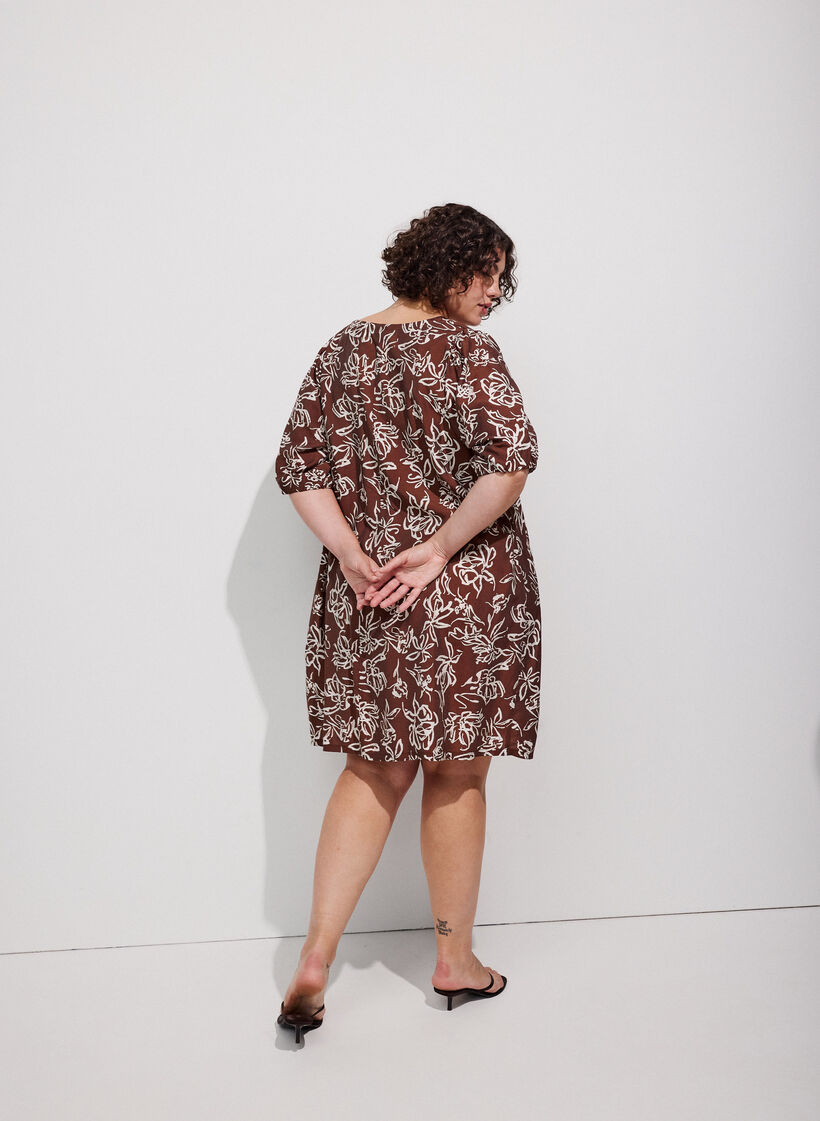 Kurzes A-Linien-Kleid mit V-Ausschnitt, Braun, Image image number 0