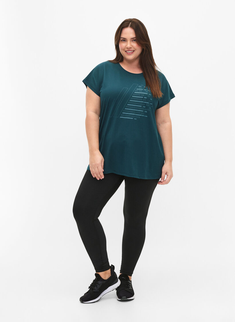 Trainingsshirt mit kurzen Ärmeln und Print, Deep Teal/Pacific, Model image number 2