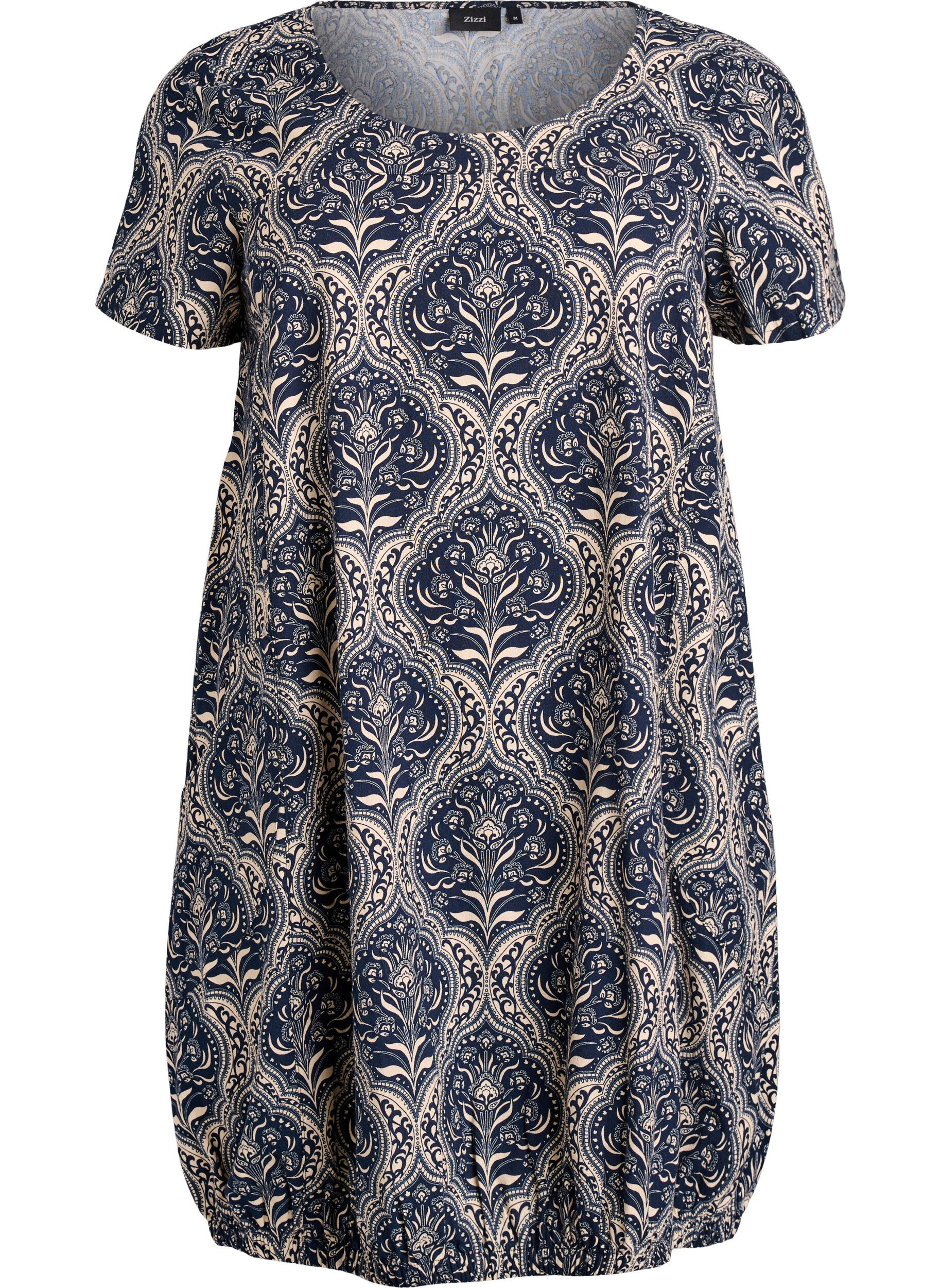 Robe en coton &agrave; manches courtes avec imprim&eacute;