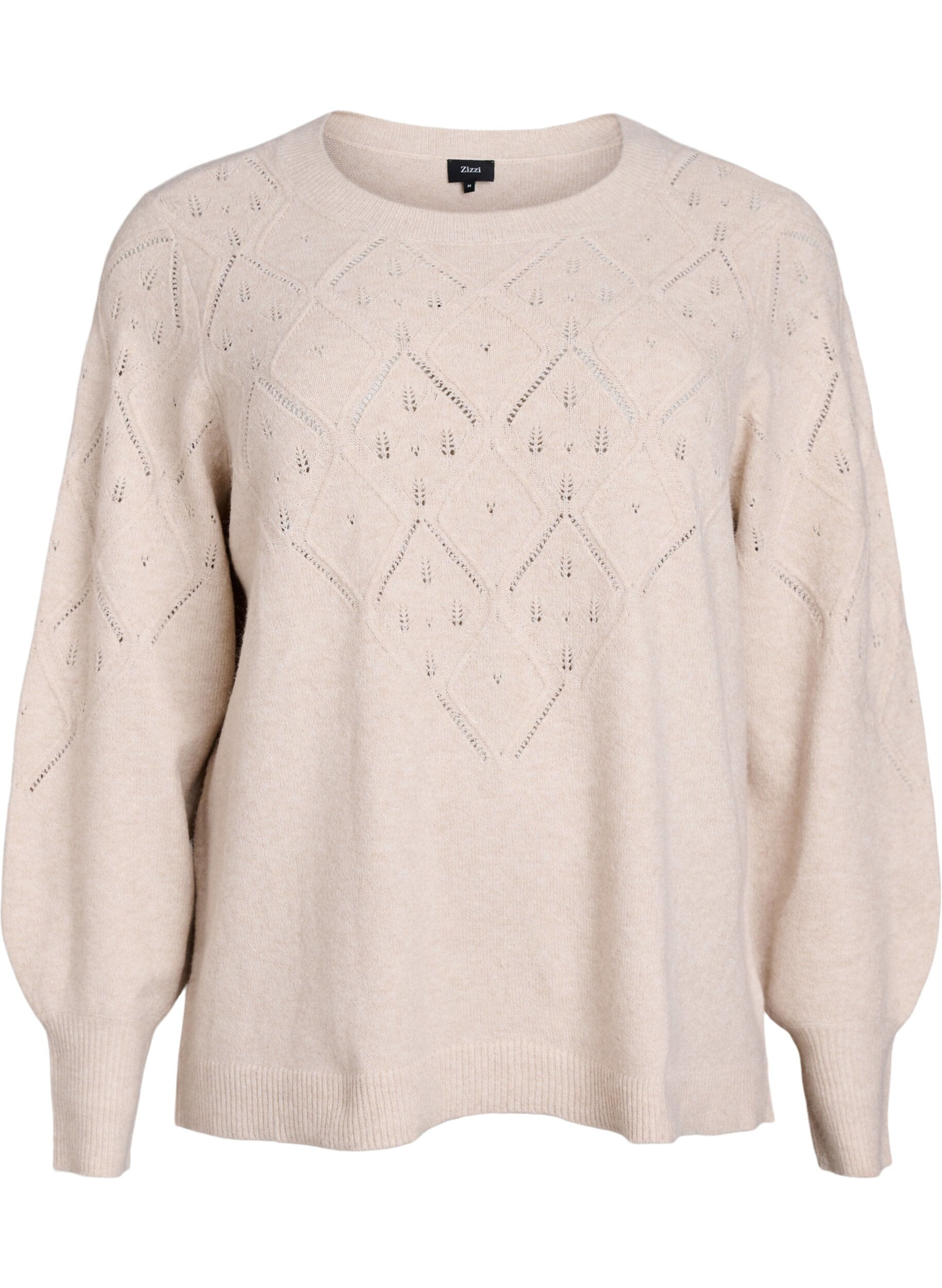 Haut en maille &agrave; motif ajour&eacute; et manches ballon