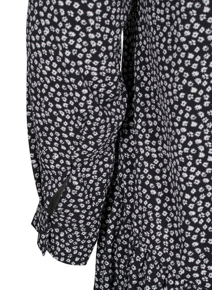 Midi-Kleid mit langen Ärmeln, Black Small Flower, Packshot image number 3