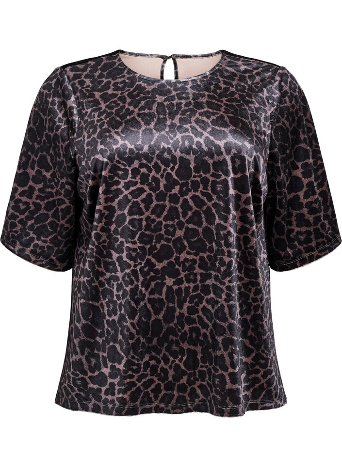 Kurzärmeliges Top aus Velours, Braun, Packshot