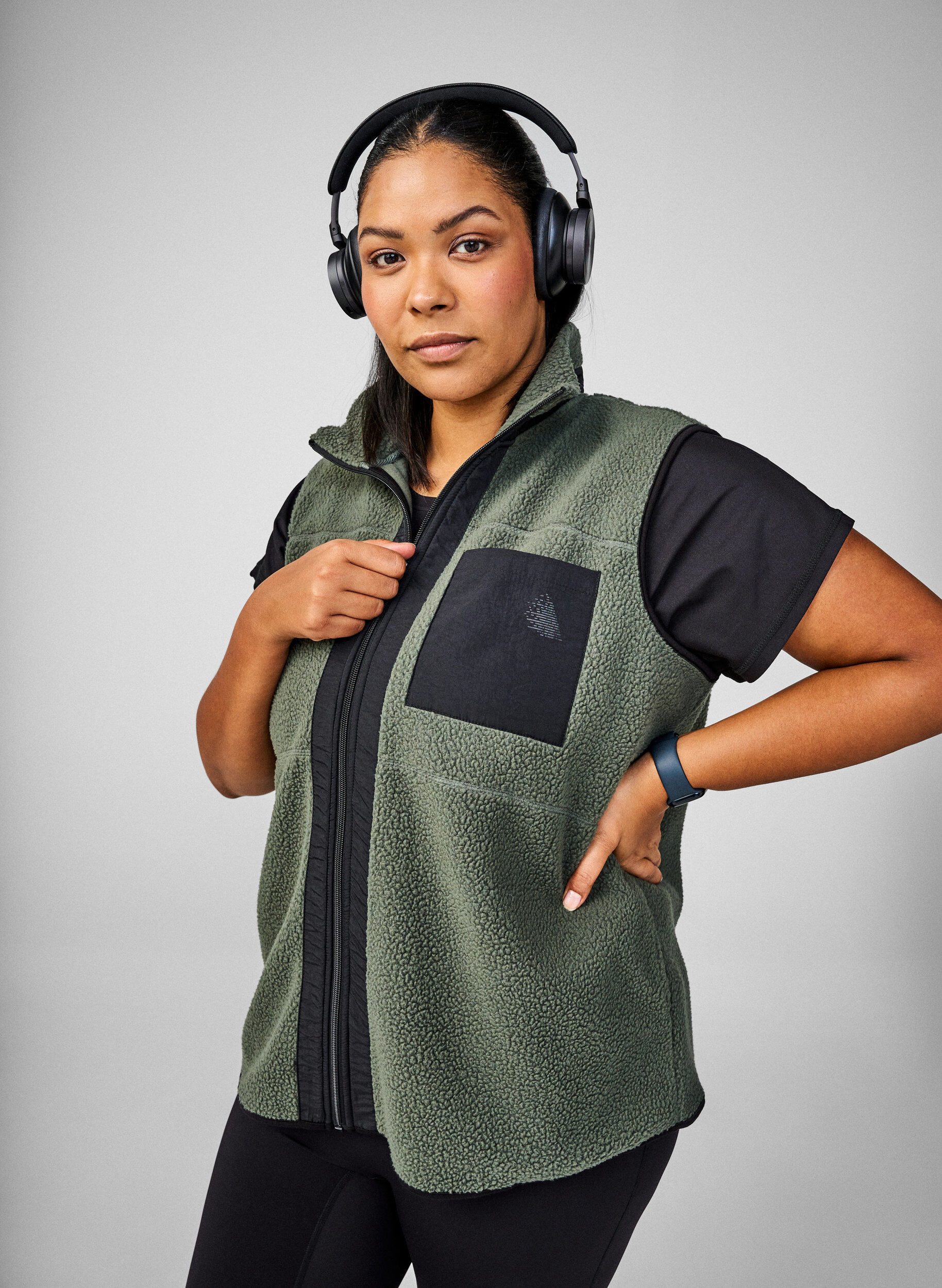 Zizzi Gilet teddy sportif avec des poches, Thyme, Image image number 0