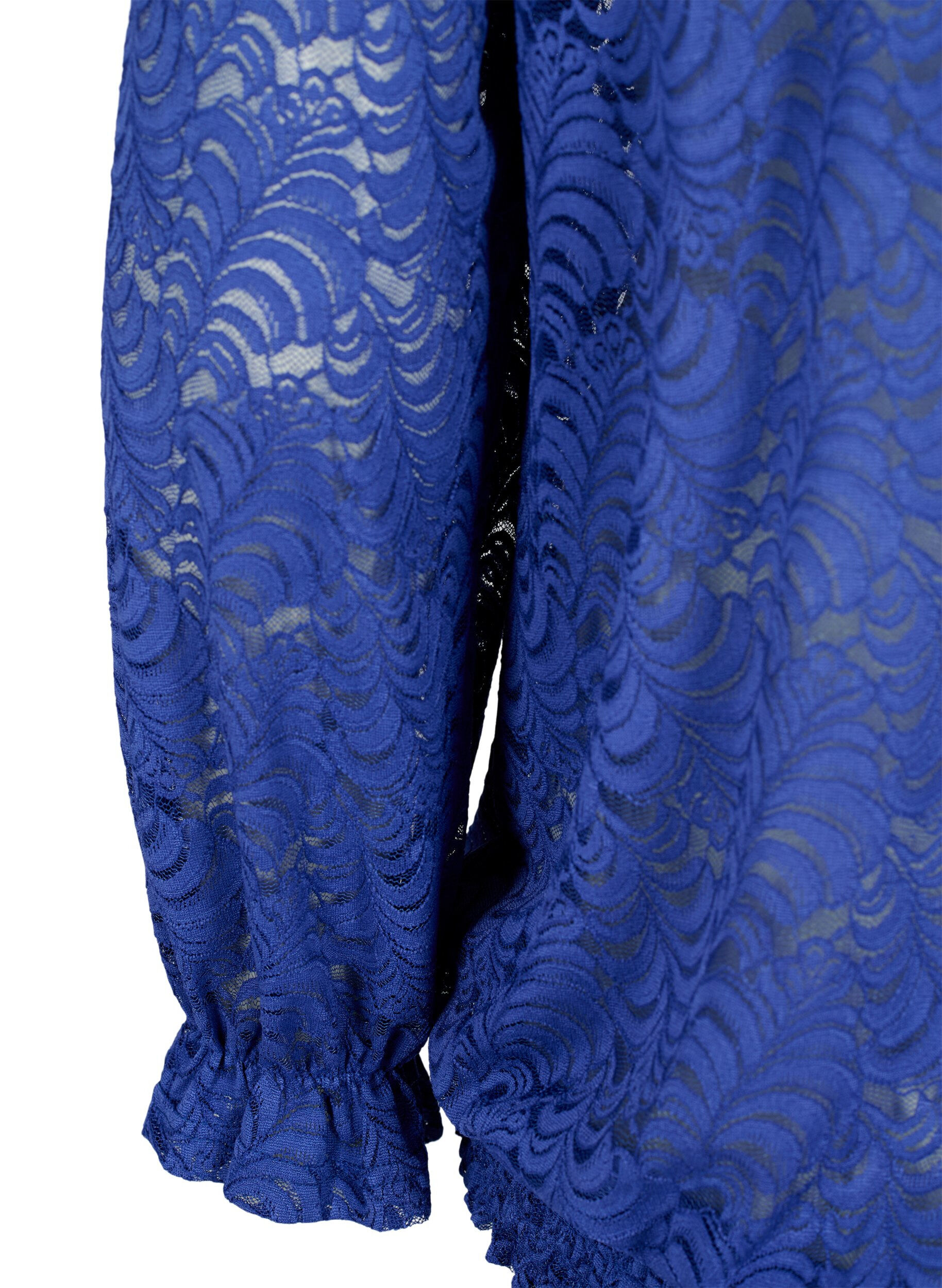 Zizzi Blouse &agrave; manches longues en dentelle avec smocks, Deep Ultramarine, Packshot image number 3