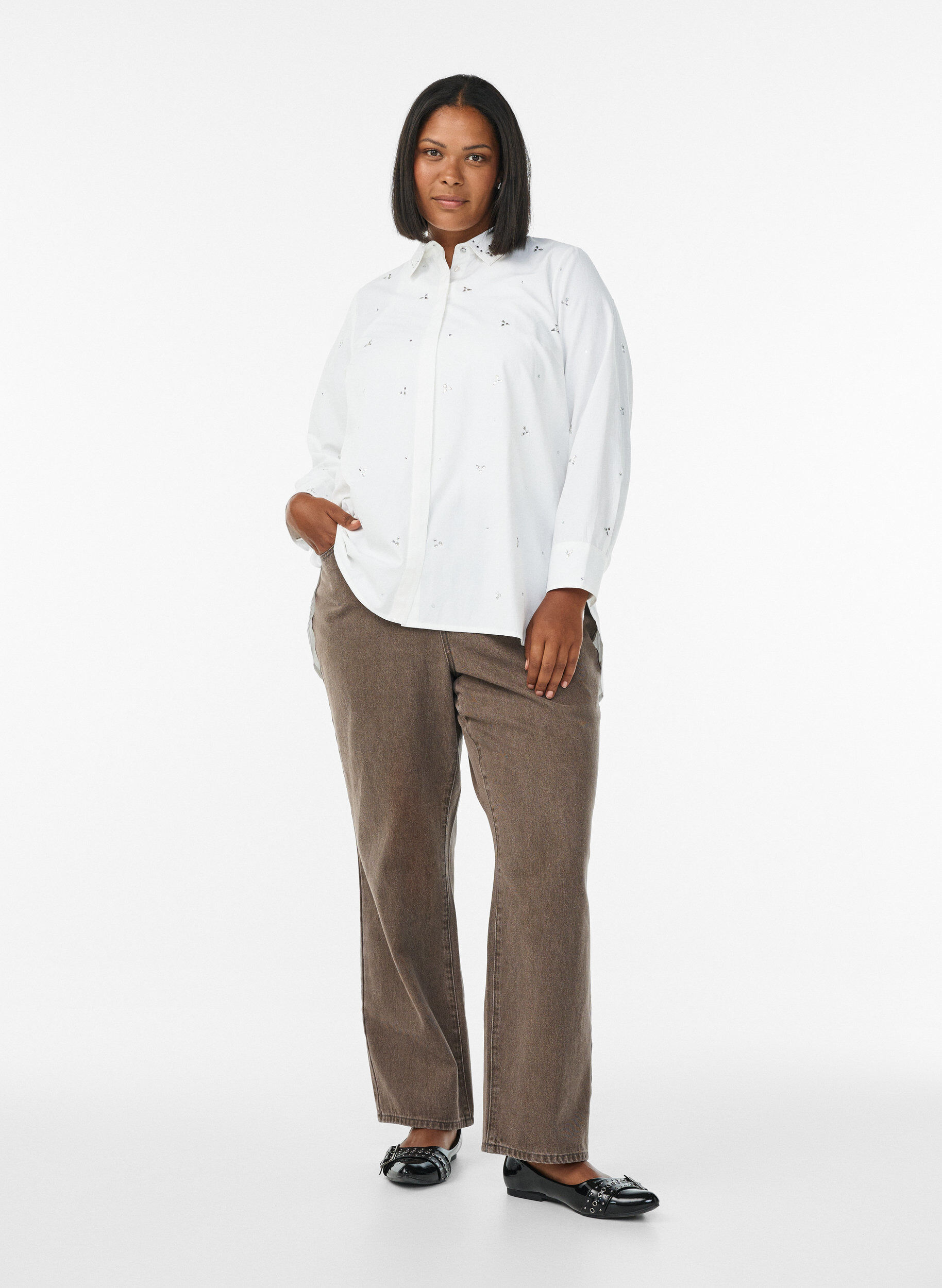 Zizzi Chemise avec des strass, Blanc, Model image number 1