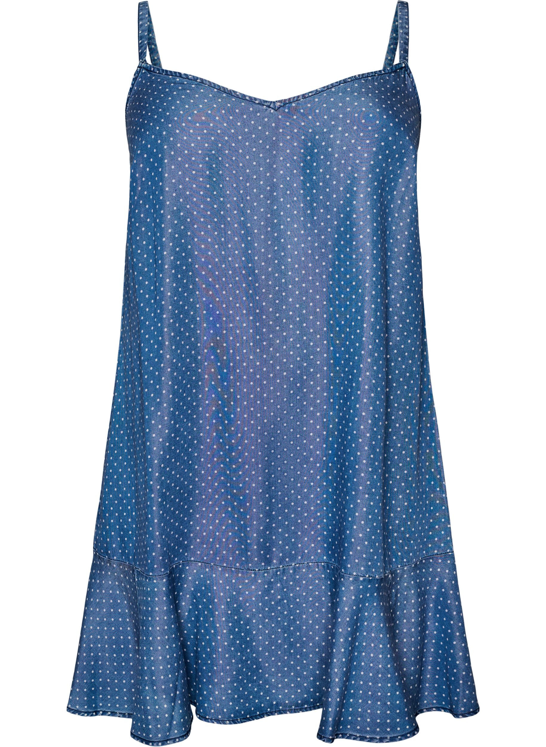 Zizzi Knielanges Tr&auml;gerkleid aus TENCEL&trade; Lyocell in Denim-Optik, Blau, Packshot image number 0