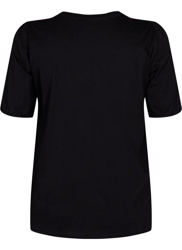 T-shirt en coton avec manches 2/4, Black, Packshot image number 1