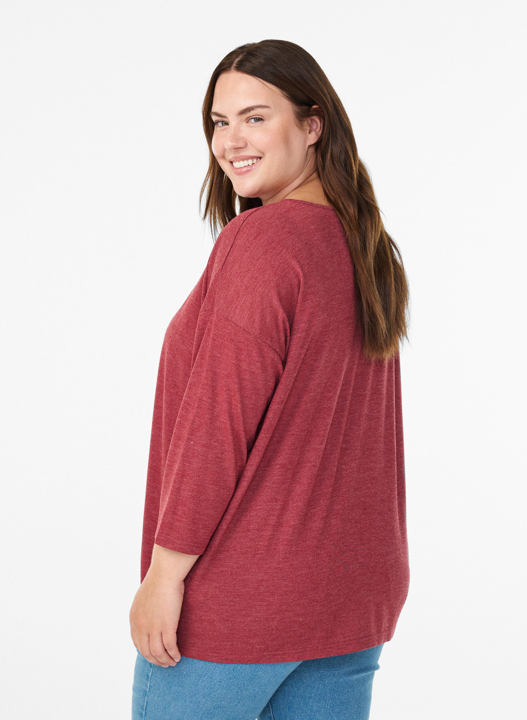 Zizzi FLASH &ndash; Bluse aus Jersey mit 3/4-&Auml;rmeln, Rot, Model image number 2