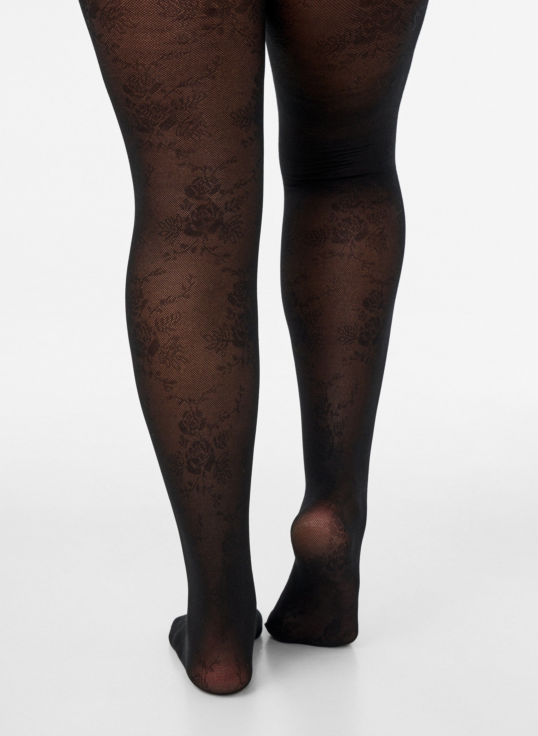 Zizzi50-Den-Strumpfhose mit Blumenmuster, Schwarz, Model image number 3
