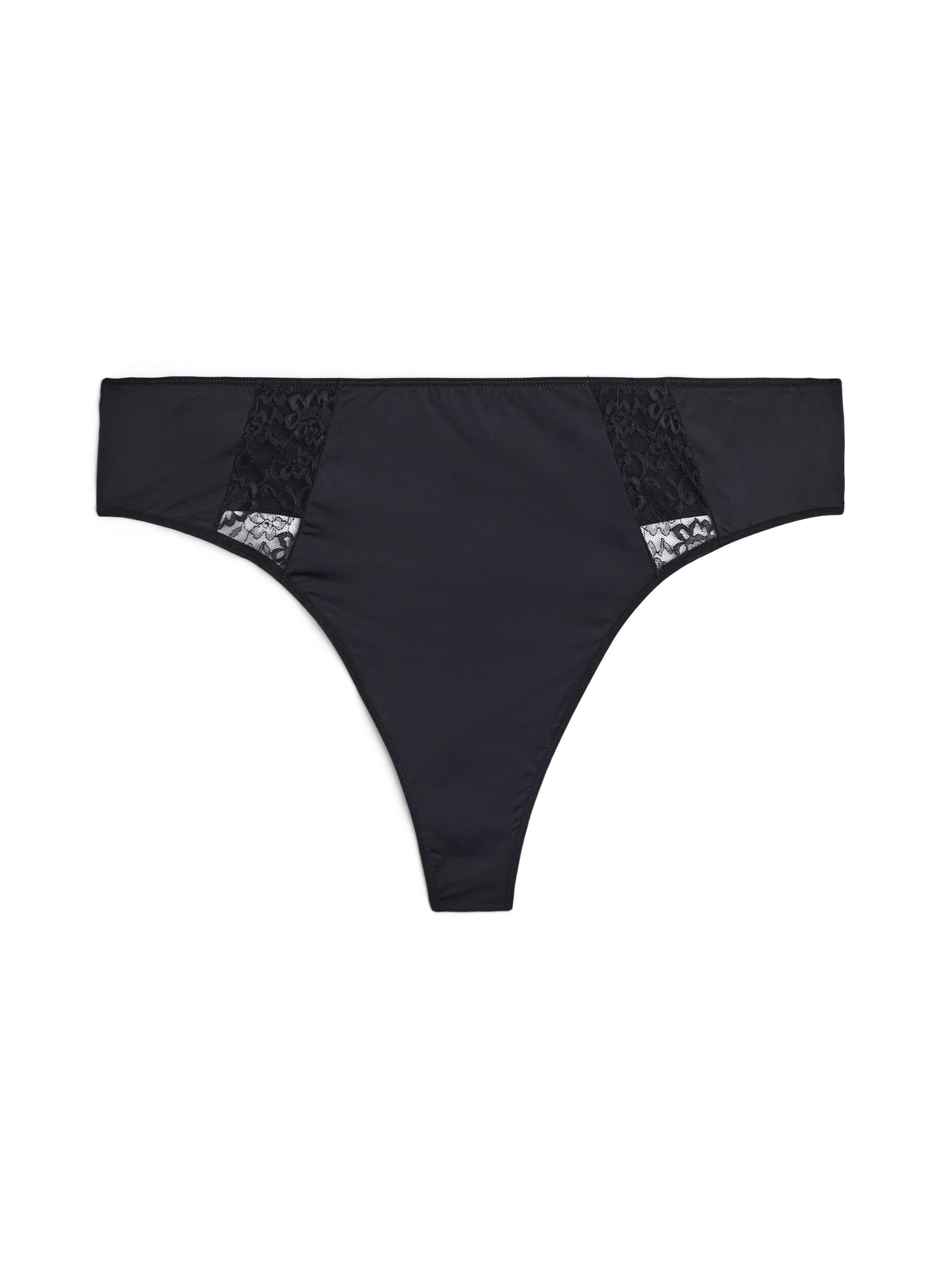Zizzi 3er Pack G-Strings mit Spitzendetails, Schwarz, Packshot image number 2