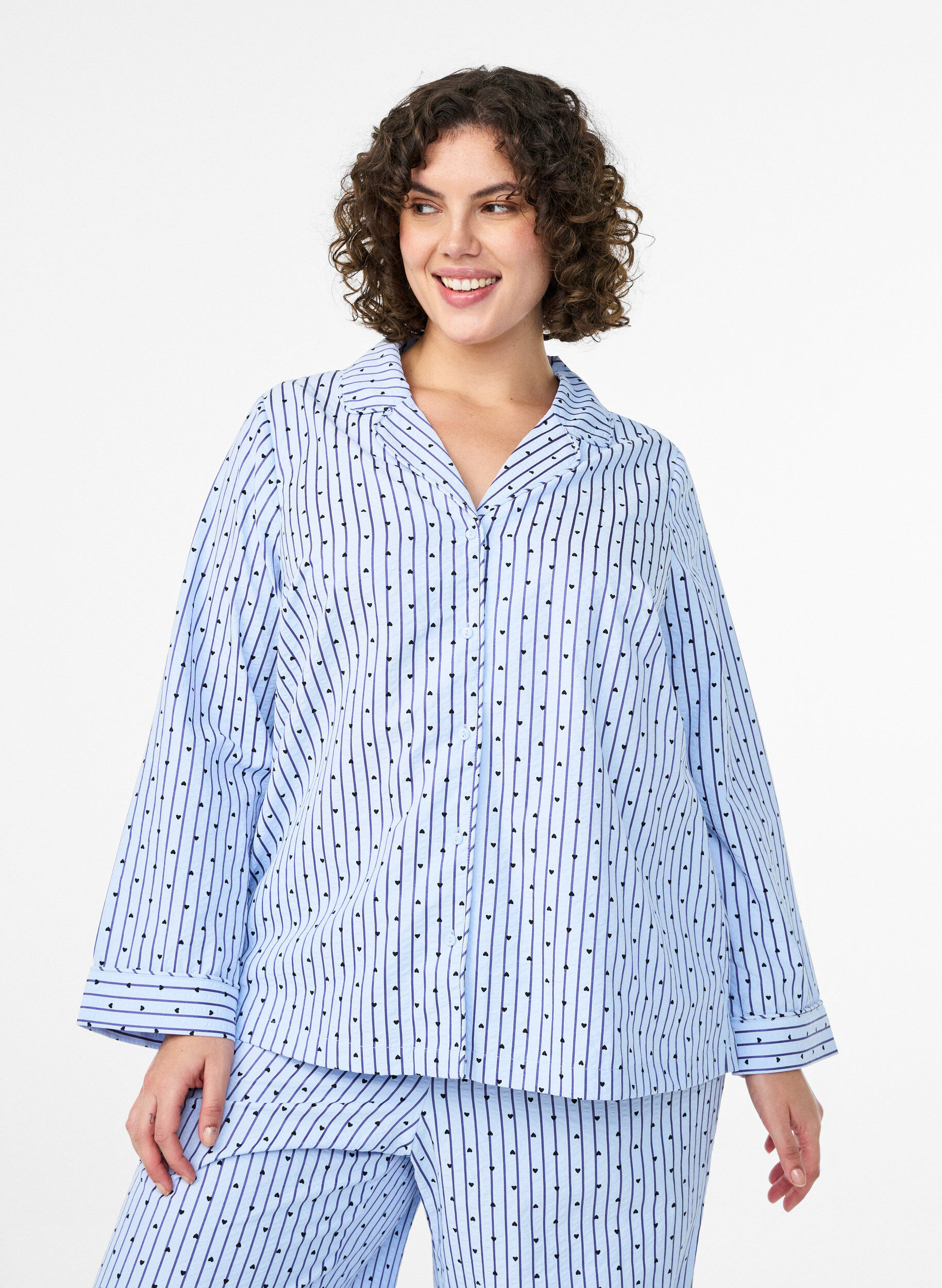 Chemise de pyjama en seersucker &agrave; manches longues, Bleu Clair, Model