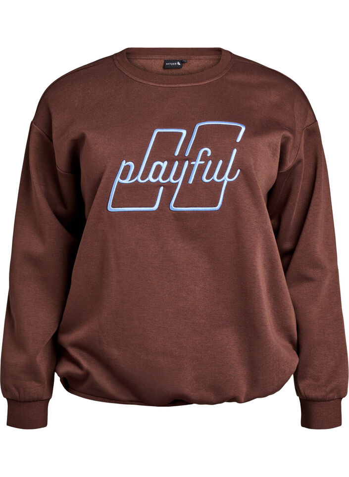 Sweat-shirt avec texte brod&eacute;, Marron, Packshot image number 0