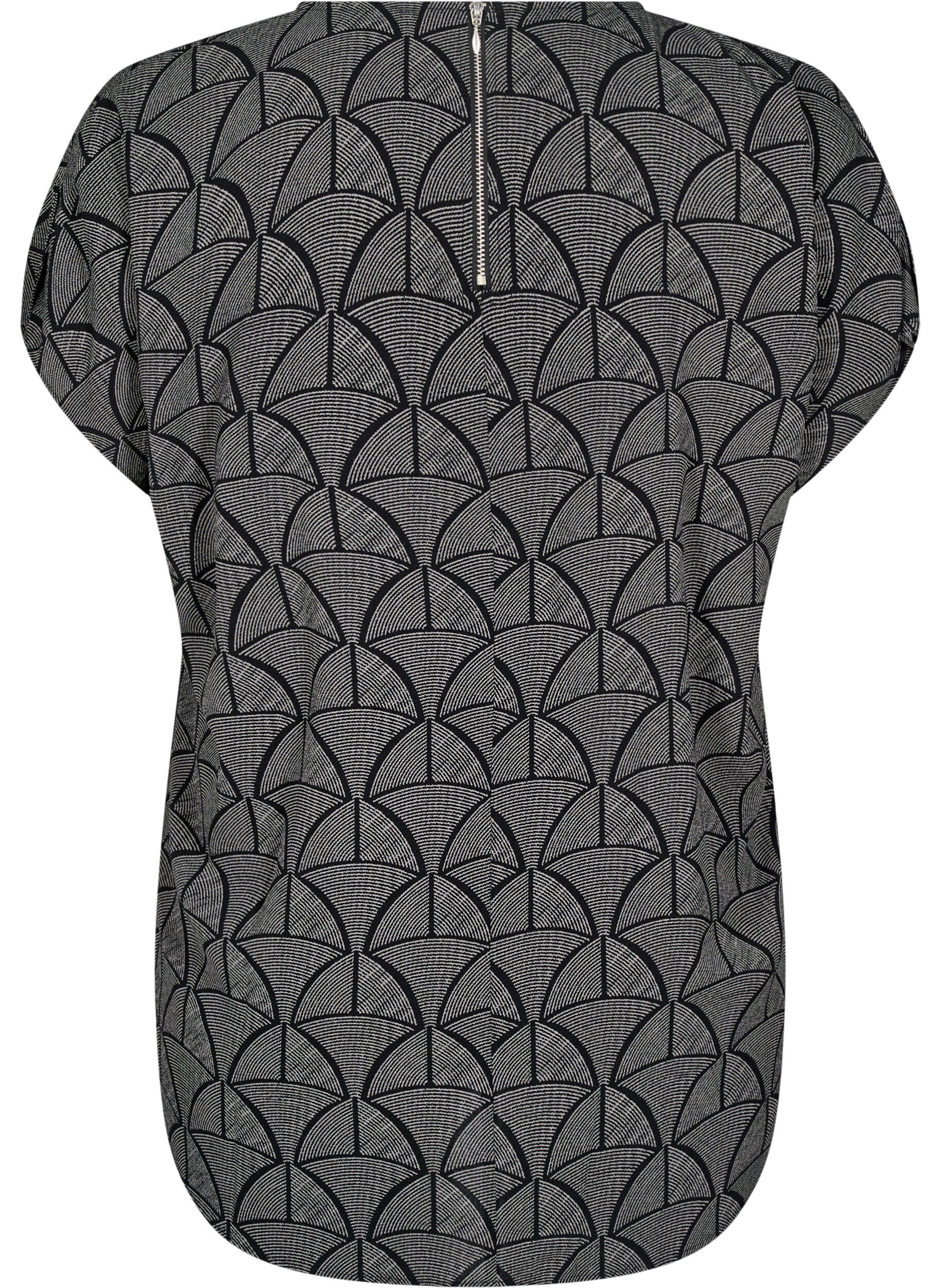 Zizzi Bluse mit kurzen &Auml;rmeln und Print, Black Grey Graphic , Packshot image number 1