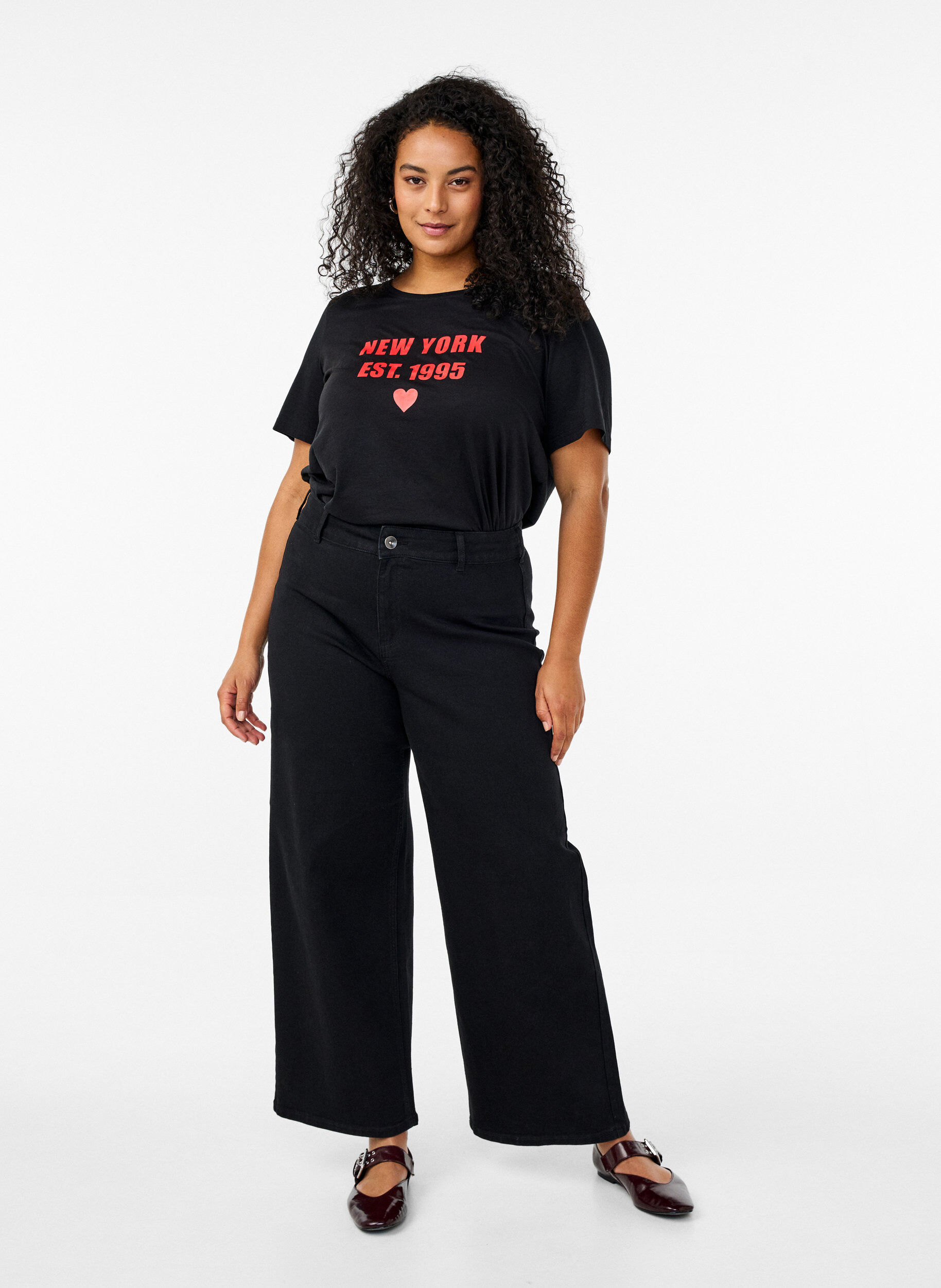 Zizzi FLASH - T-Shirt mit Print, Schwarz, Model image number 1