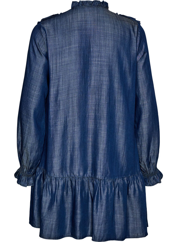 Kurzes Kleid im Denim-Look mit R&uuml;schen, Blau, Packshot image number 1
