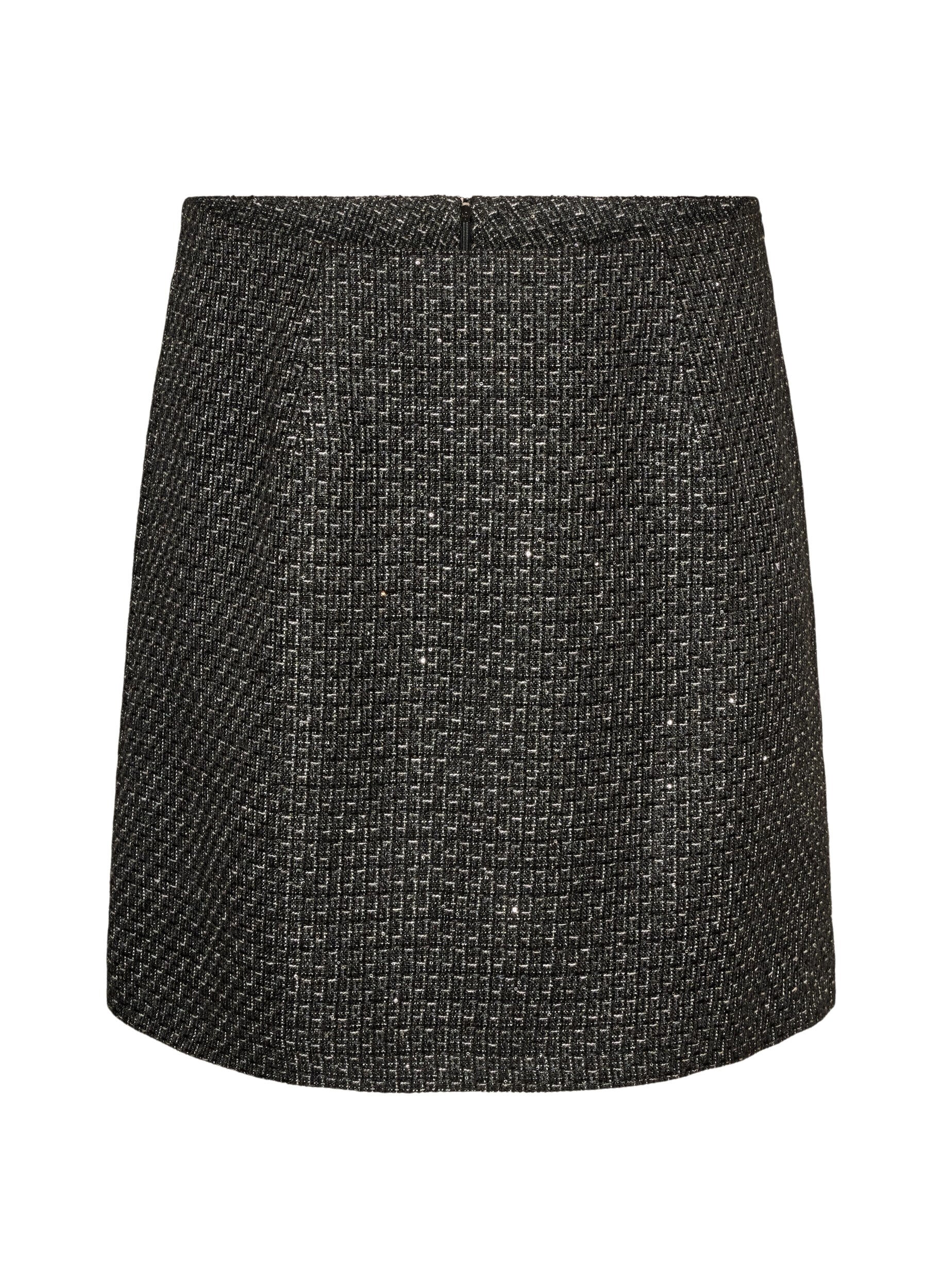 ZizziJupe courte en boucl&eacute; avec sequins, Noir, Packshot image number 0