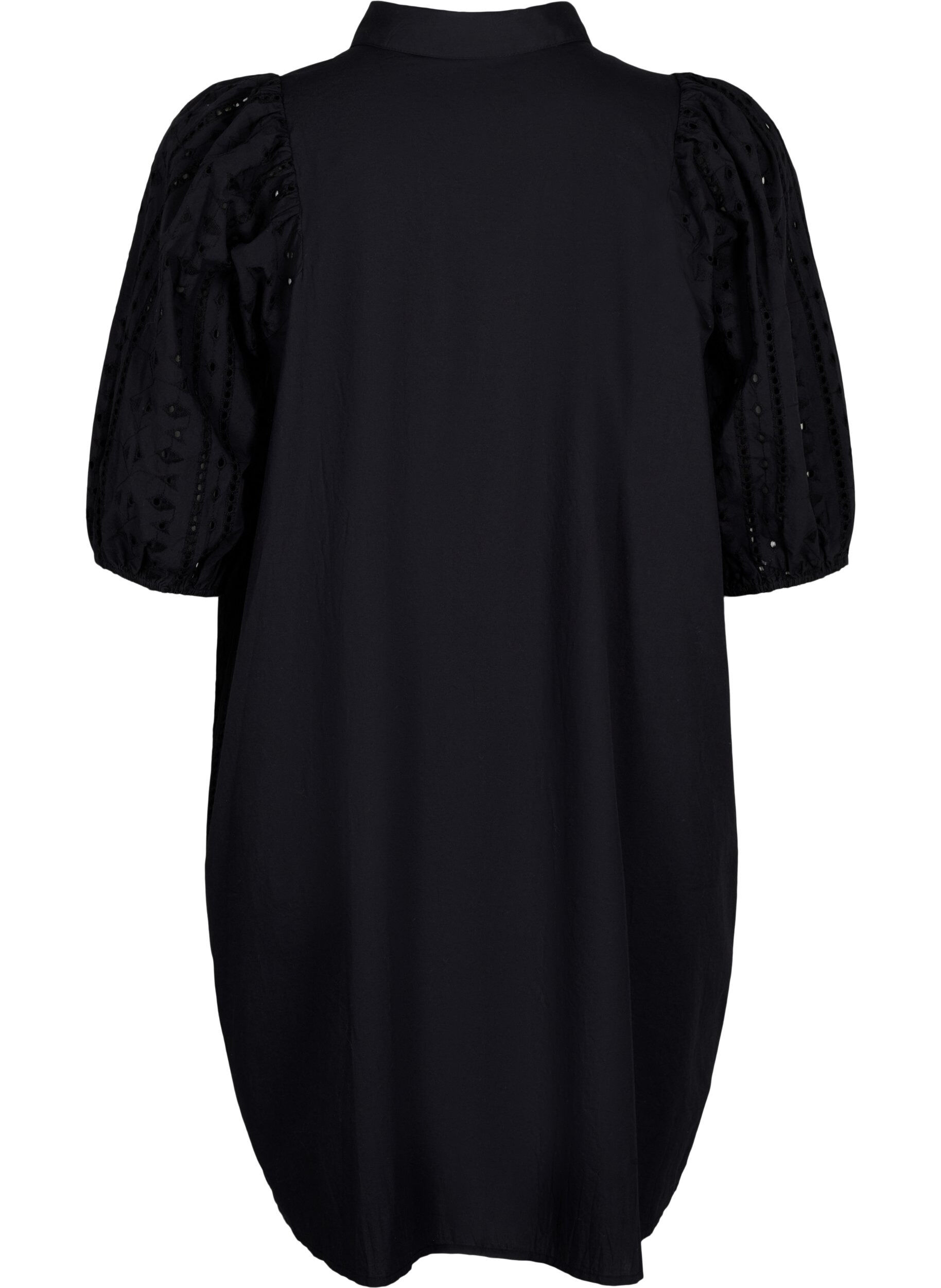 Zizzi Hemdkleid aus Baumwolle mit Lochstickerei, Black, Packshot image number 1
