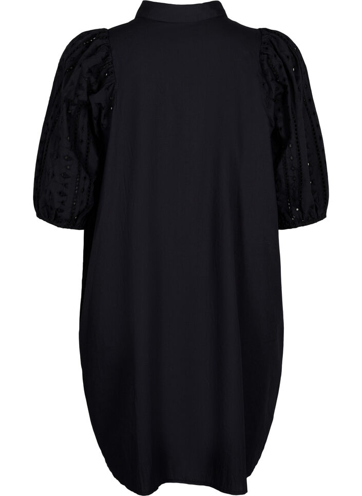Robe chemise en coton avec broderie anglaise, Black, Packshot image number 1