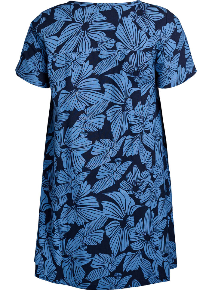 Kurzes A-Linien-Kleid mit floralem Print, Blau, Packshot image number 1