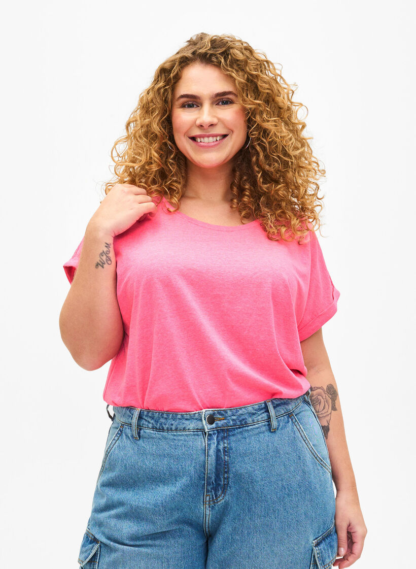 Neonfarbenes T-Shirt aus Baumwolle, Pink, Model image number 0