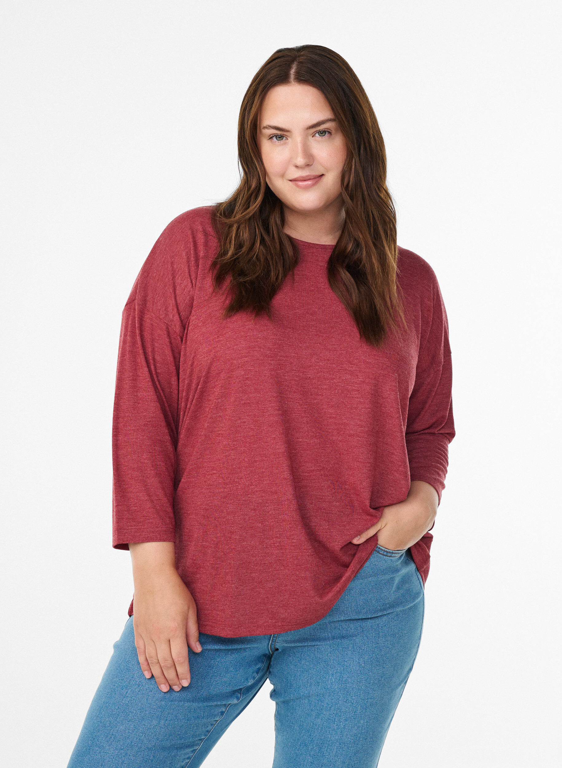 ZizziBluse aus Jersey mit 3/4-&Auml;rmeln, Rot, Model image number 0