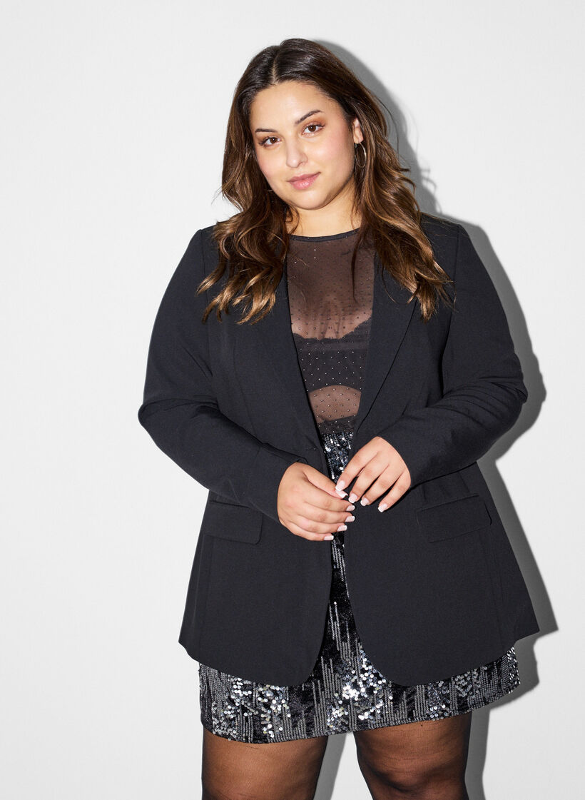 Blazer mit R&uuml;ckenschlitz und Bindedetail, Schwarz, Model image number 0