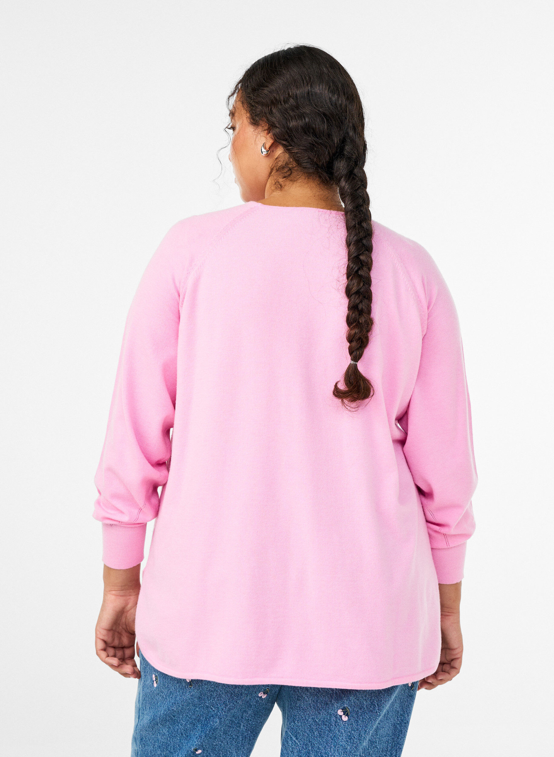 ZizziBlouse en maille &agrave; col rond et motif tricot&eacute;, Rose, Model image number 2