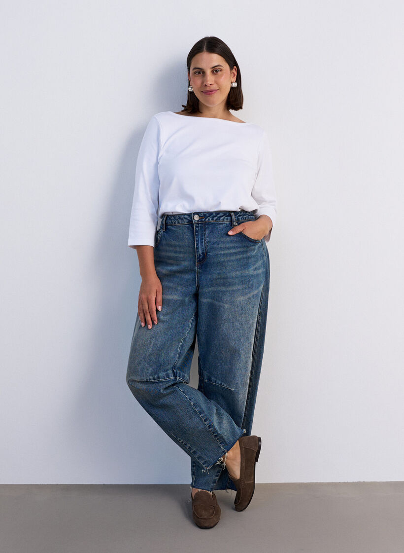 T-shirt basic &agrave; encolure bateau et manches 3/4, Blanc, Model image number 1