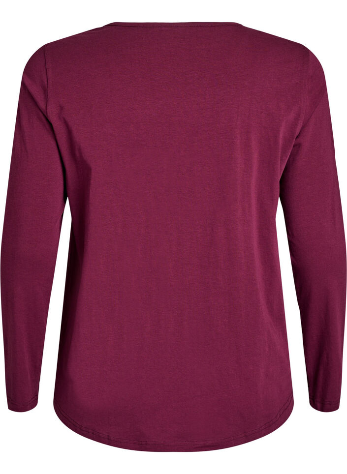 Haut de nuit en coton avec imprimé sur le devant, Bordeaux foncé, Packshot image number 1