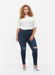 Jean Amy super mince avec destruction et taille haute, Dark blue, Model image number 0