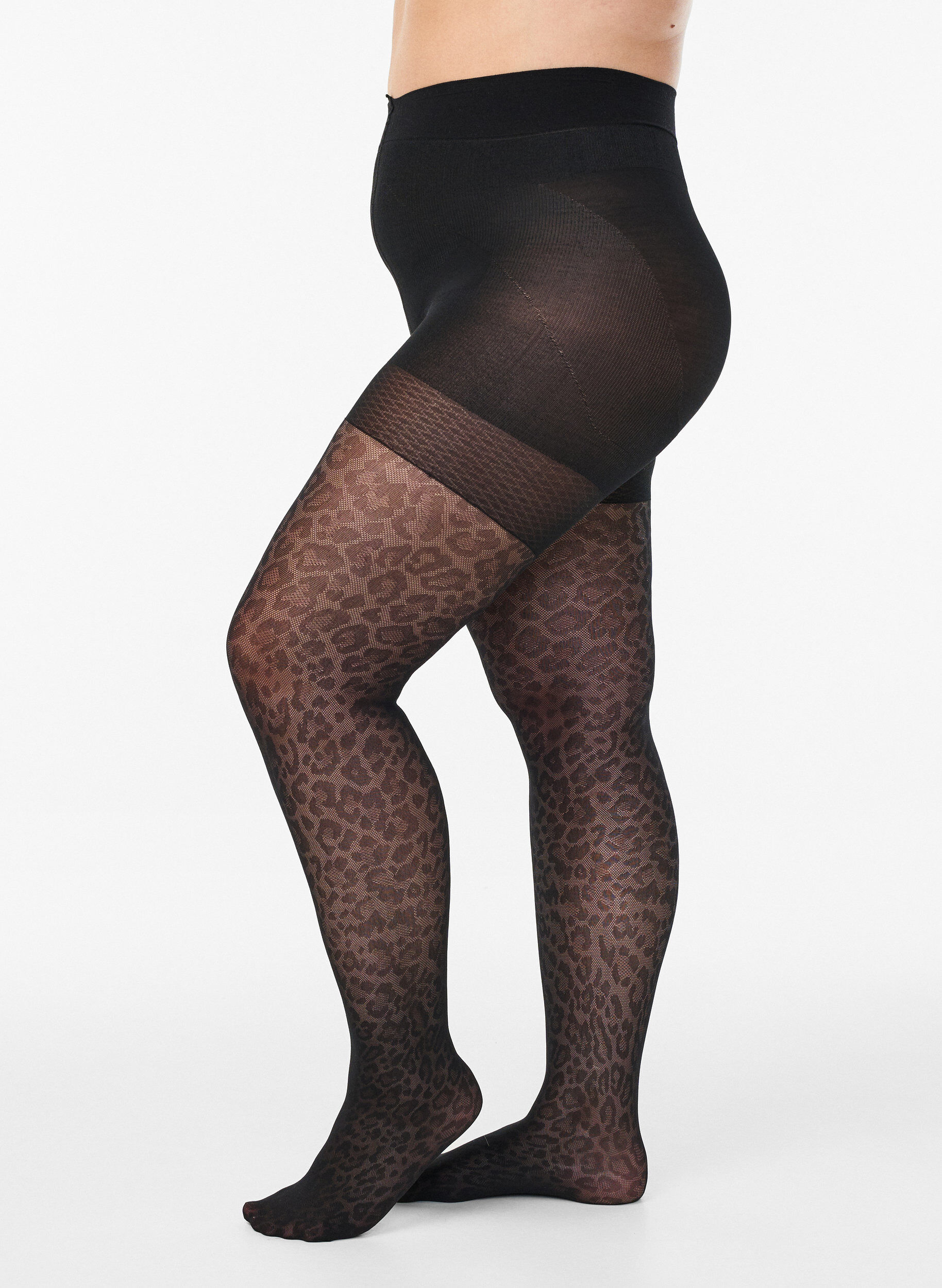 Zizzi 50 Denier Strumpfhose mit Leopardenmuster und Push-up, Schwarz, Model image number 0