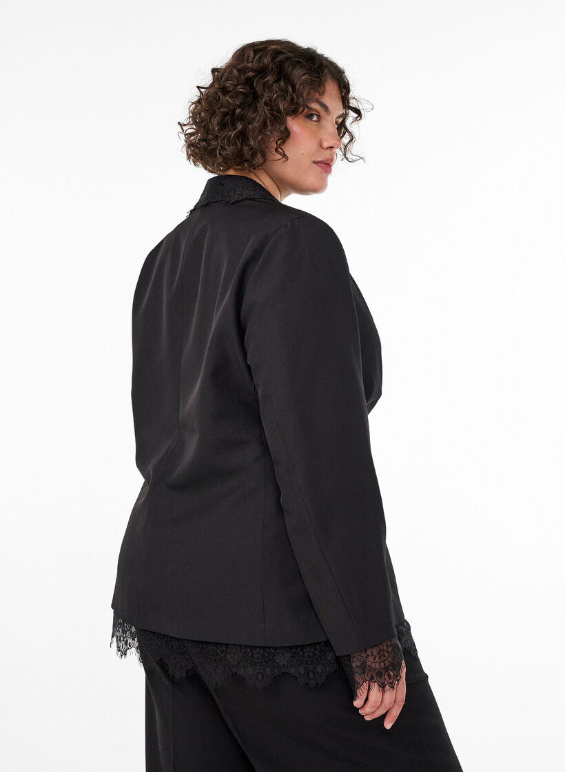 Blazer avec finitions en dentelle, Noir, Model