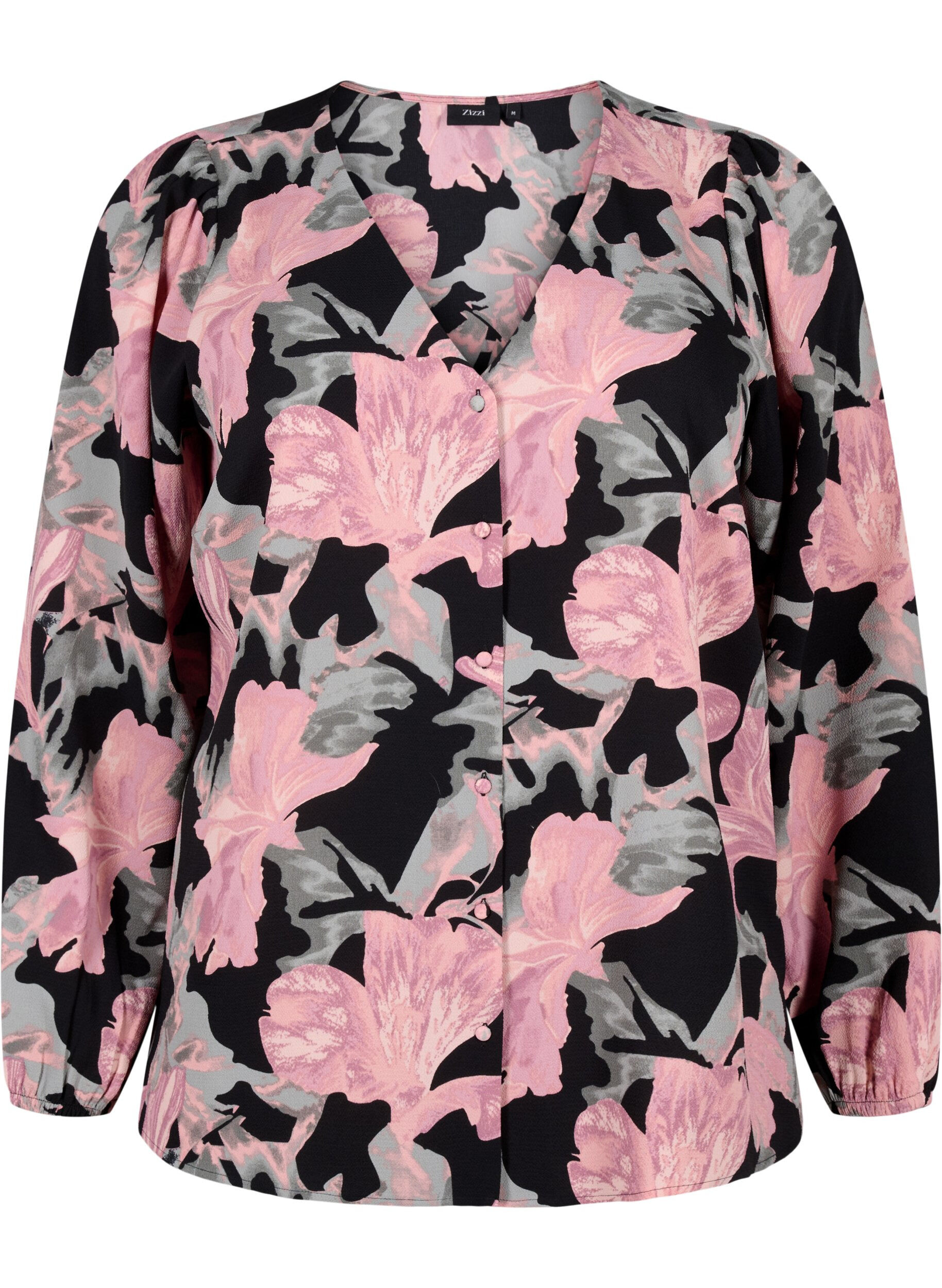 Zizzi Blouse avec col en V et imprim&eacute;, Black Pale Mauve Fl., Packshot image number 0