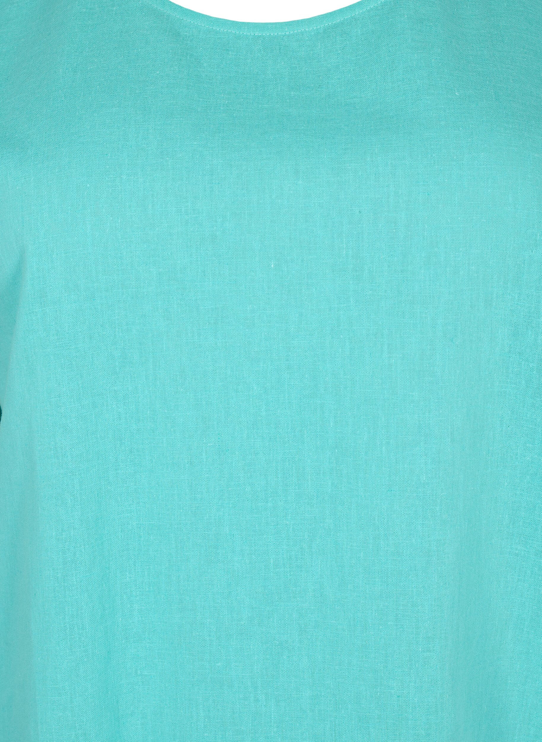 Zizzi Blouse &agrave; manches courtes en coton m&eacute;lang&eacute; avec du lin, Turquoise, Packshot image number 2
