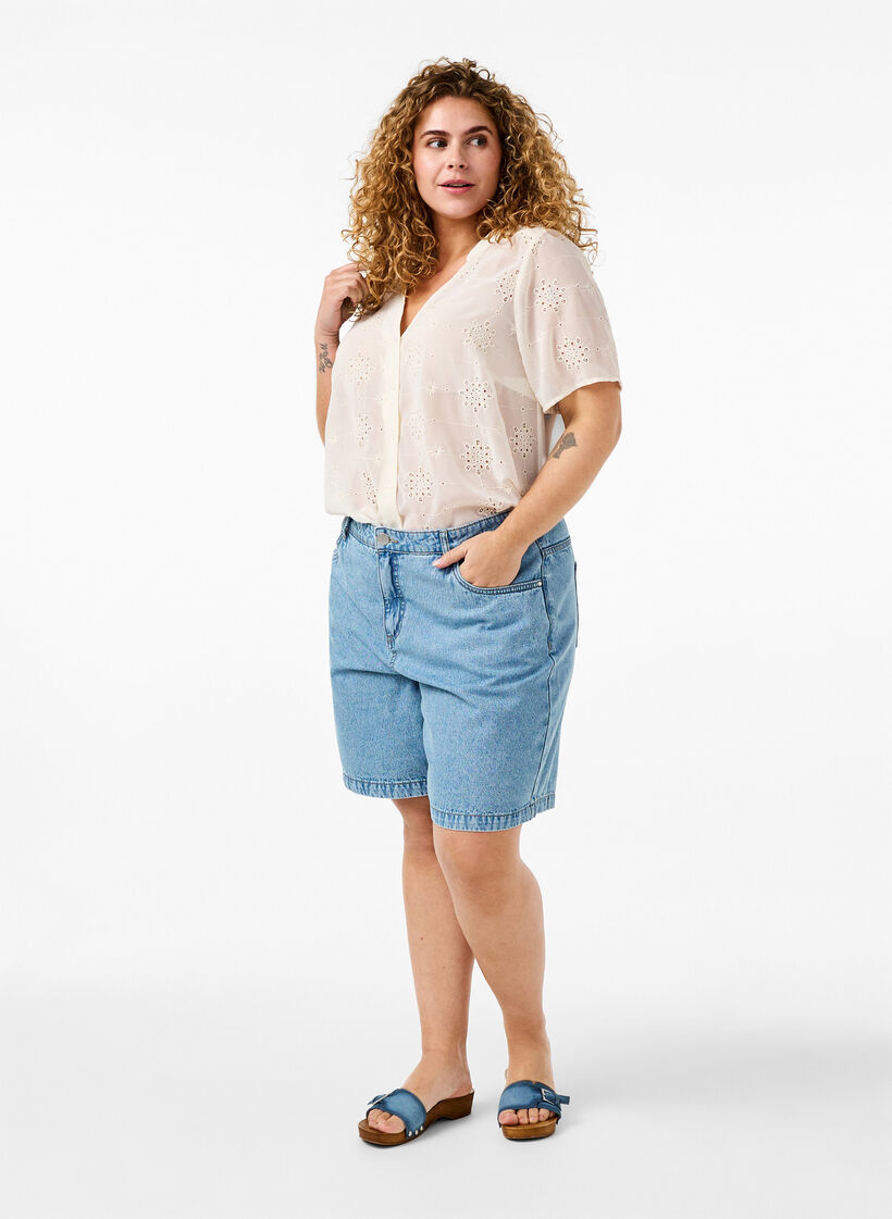 Chemisier à manches courtes avec broderie anglaise, Antique White, Model image number 2