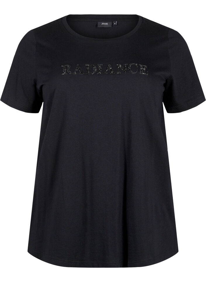 T-shirt en coton avec motif strass, Black w. Radiance, Packshot image number 0