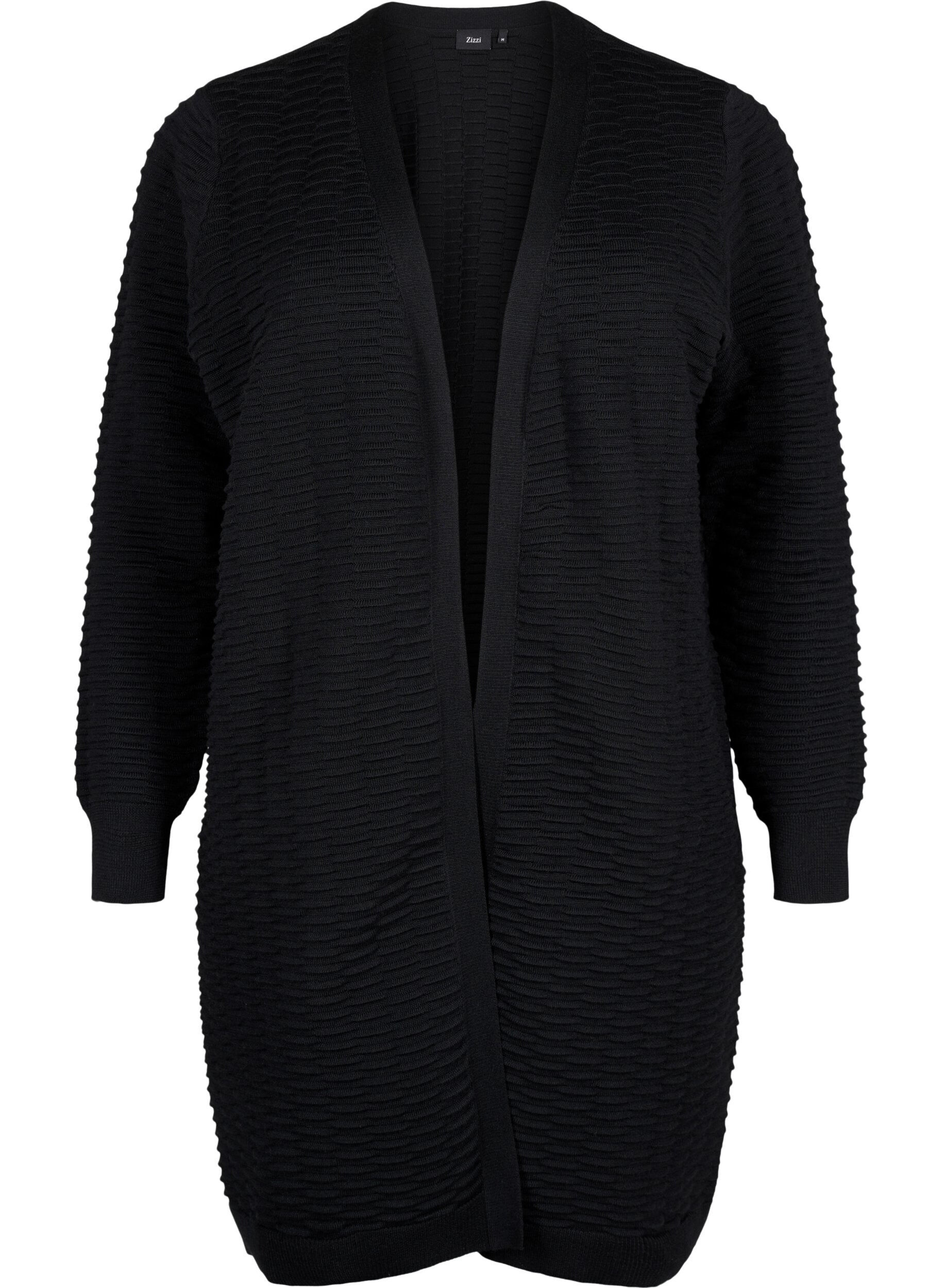 Zizzi Cardigan en tricot en m&eacute;lange de coton et de viscose, Black, Packshot image number 0