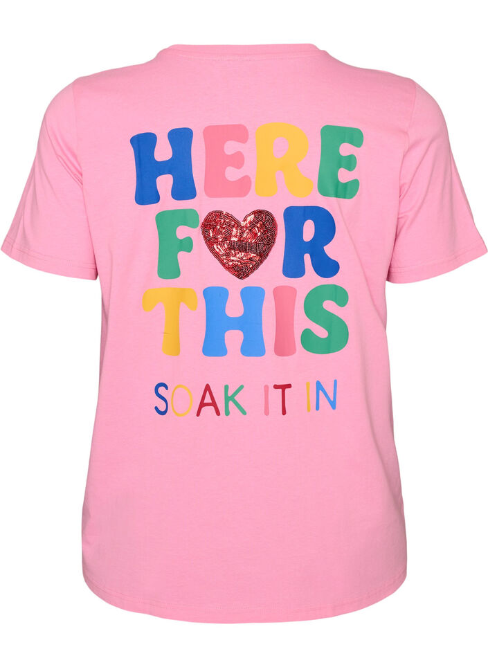 T-shirt avec un c&oelig;ur en sequins et imprim&eacute; color&eacute; au dos, Rose, Packshot image number 1