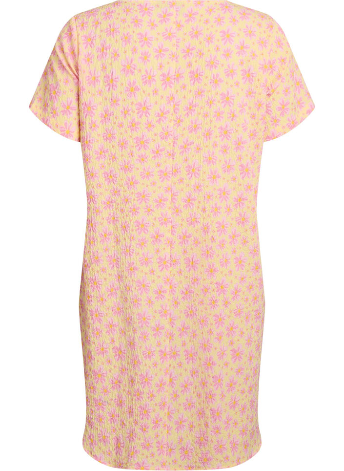 Kurzes Kleid mit gecrinkelter Textur und kurzen &Auml;rmeln, Gelb, Packshot image number 1