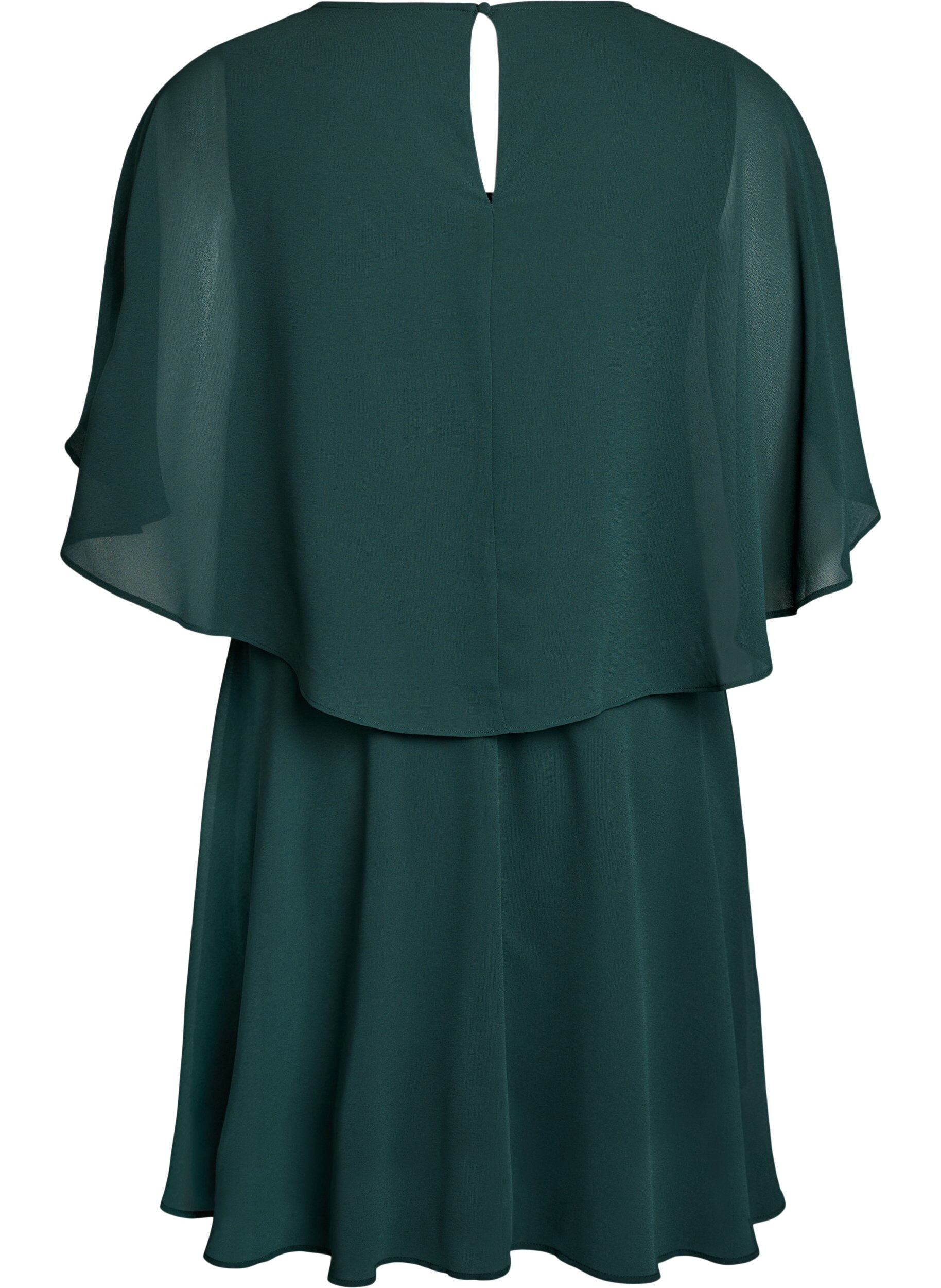 Zizzi Kurzes Chiffon-Partykleid mit Lagen-Effekt, Gr&uuml;n, Packshot image number 1