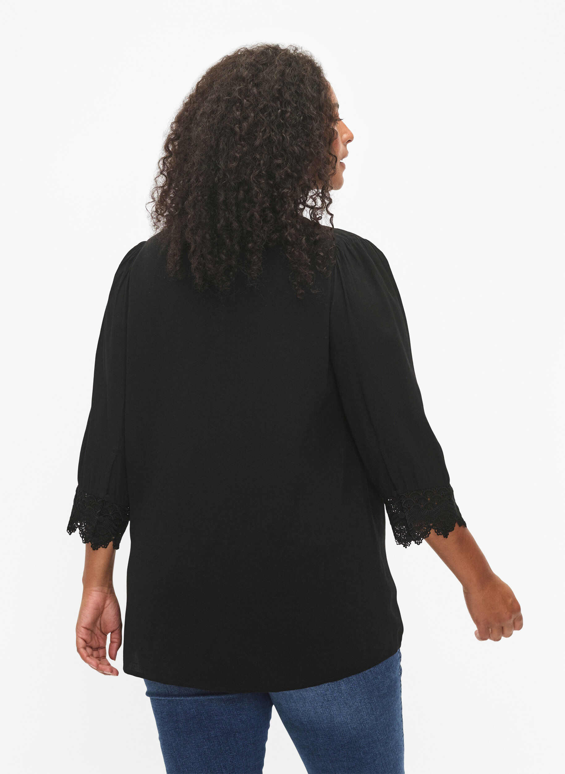 Zizzi Chemise en viscose avec d&eacute;collet&eacute; en V, Black, Model image number 1