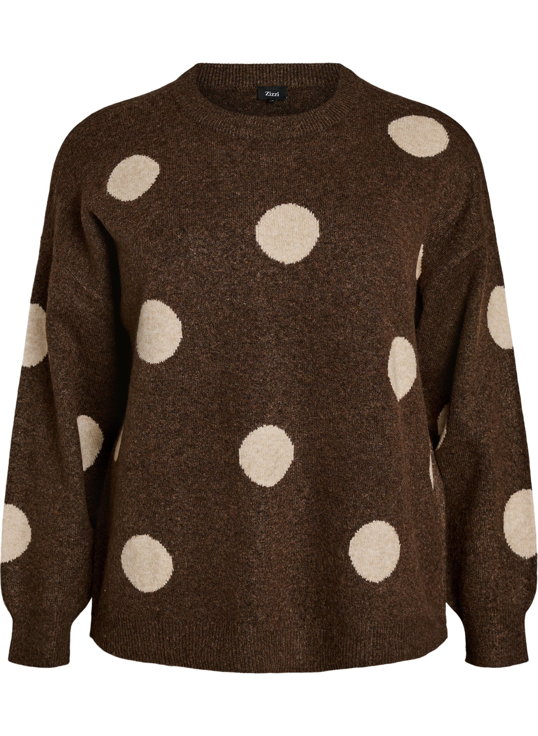 ZizziStrickbluse mit gepunktetem Muster, Braun, Packshot image number 0