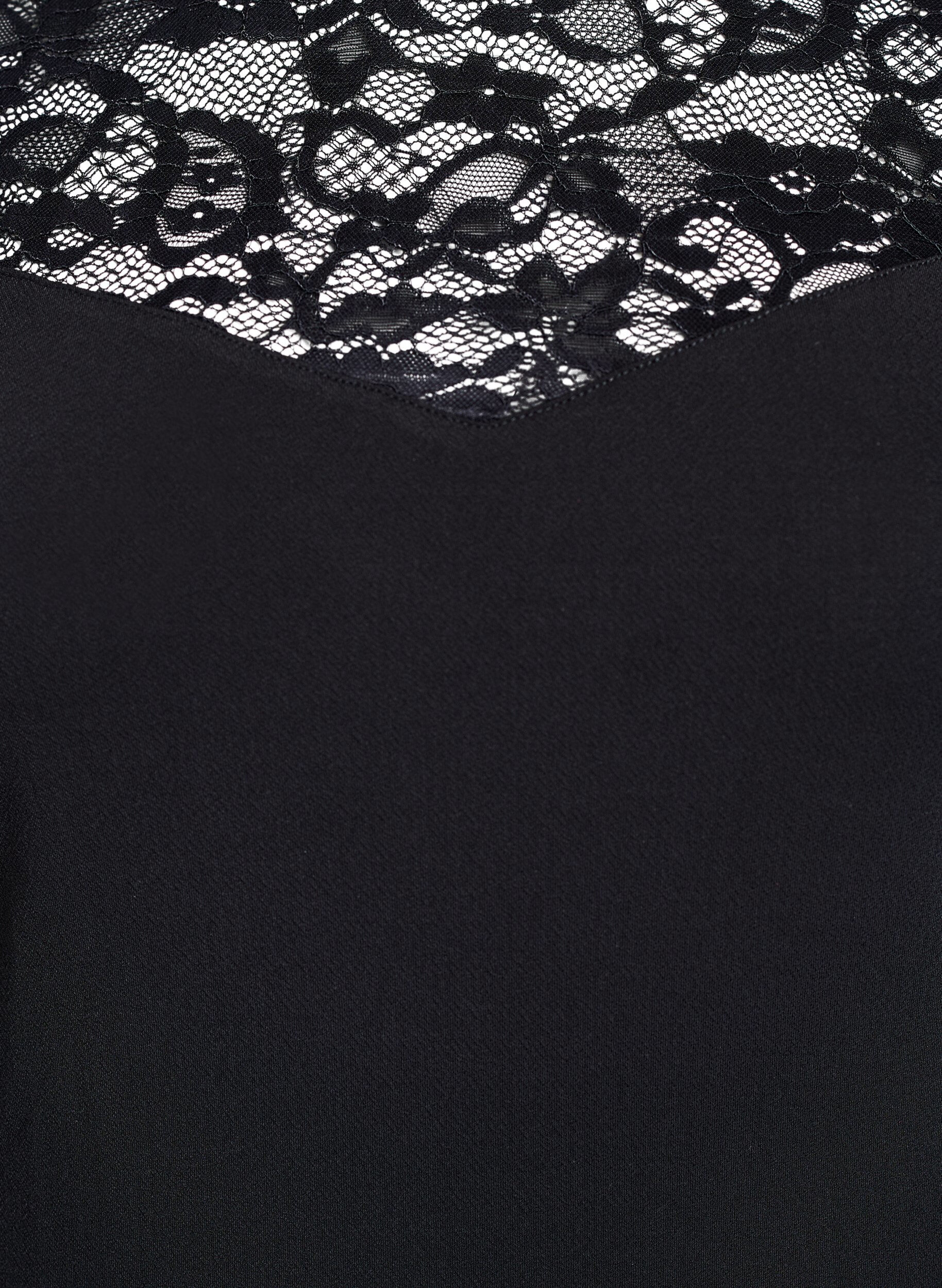 Zizzi Eng anliegender Body mit Spitzen&auml;rmeln, Schwarz, Packshot image number 2