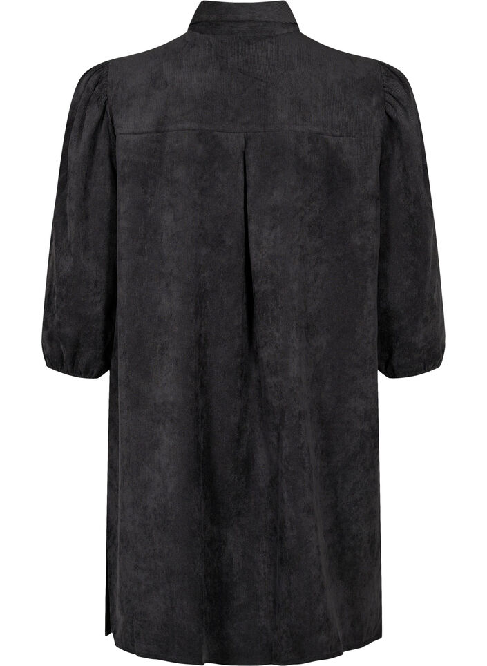 Kordkleid mit 3/4 Ärmeln und Knöpfen, Black, Packshot image number 1