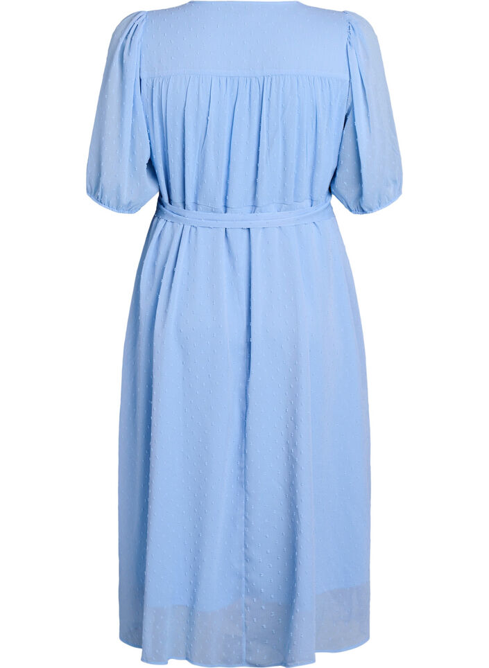Midi-Kleid mit V-Ausschnitt und Bindeband, Blau, Packshot image number 1