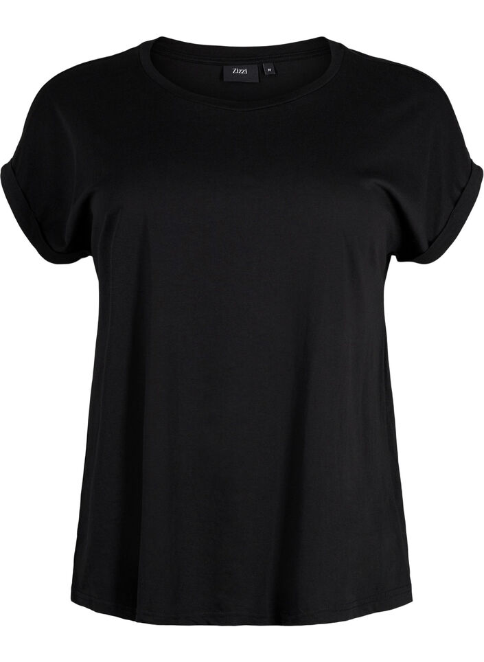 Kurz&auml;rmeliges T-Shirt aus einer Baumwollmischung, Schwarz, Packshot image number 0