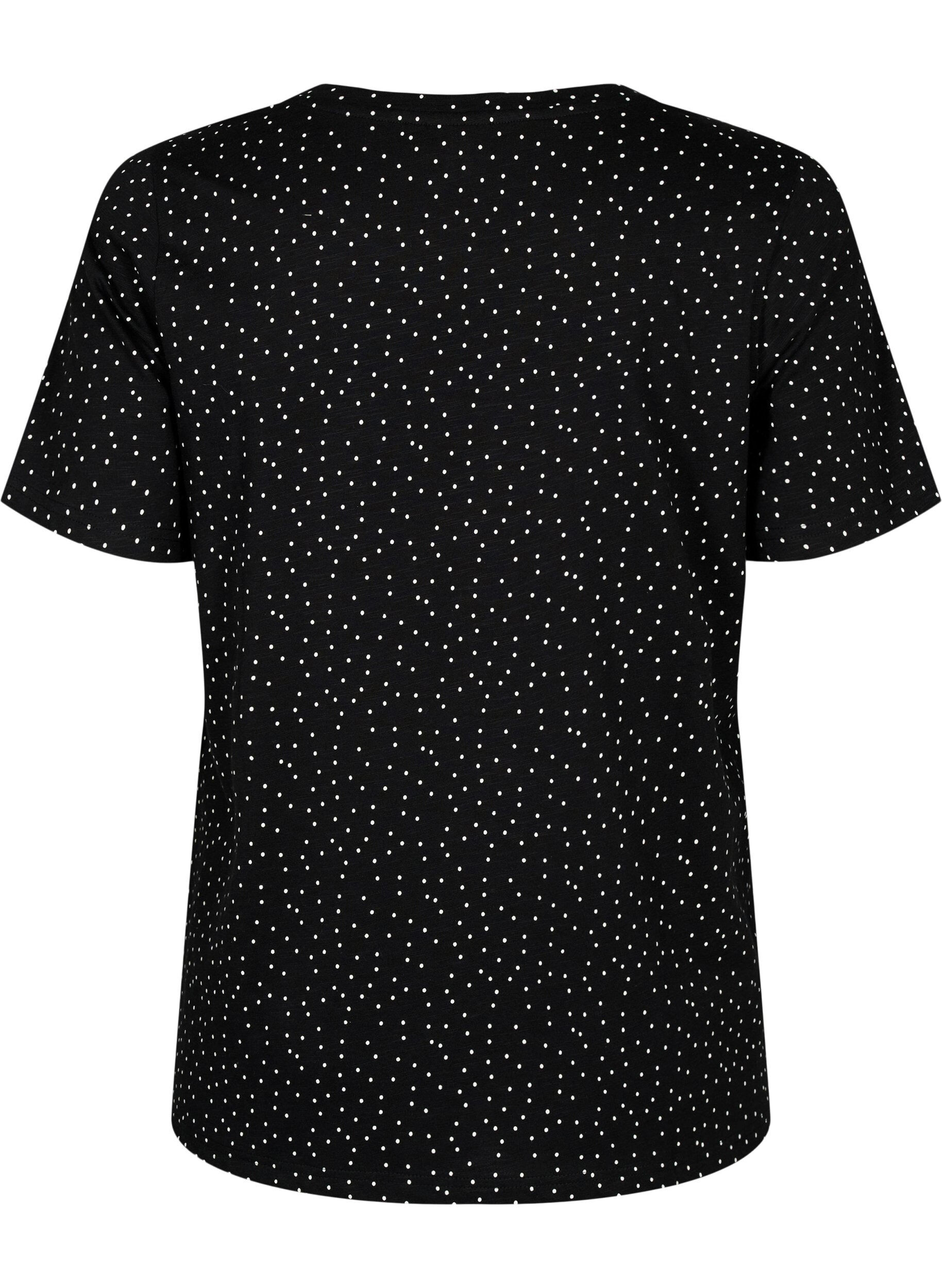 Zizzi T-Shirt aus Bio-Baumwolle mit Punkten, Schwarz, Packshot image number 1