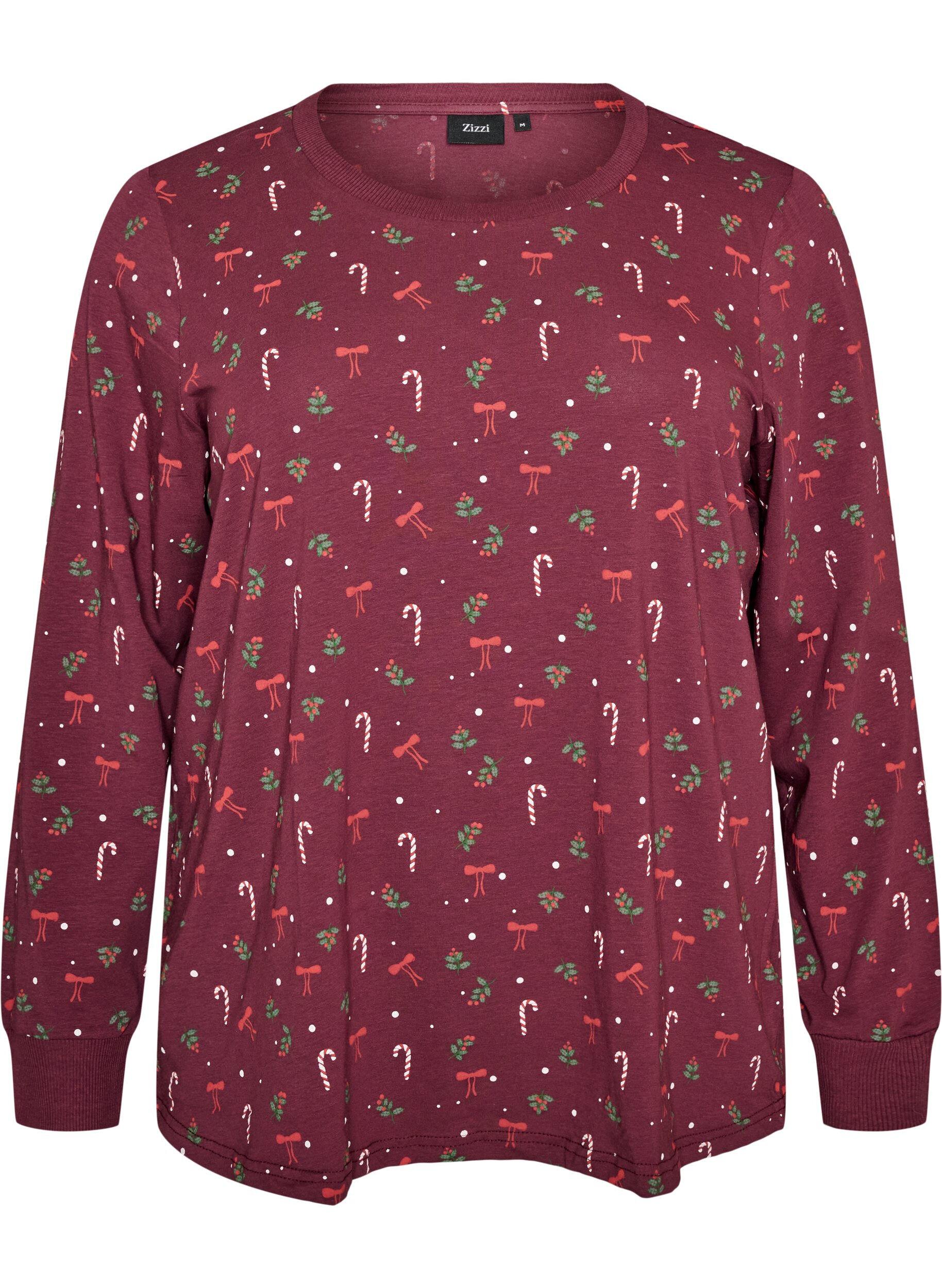 ZizziNachtbluse mit Print, Dunkles Bordeaux, Packshot image number 0